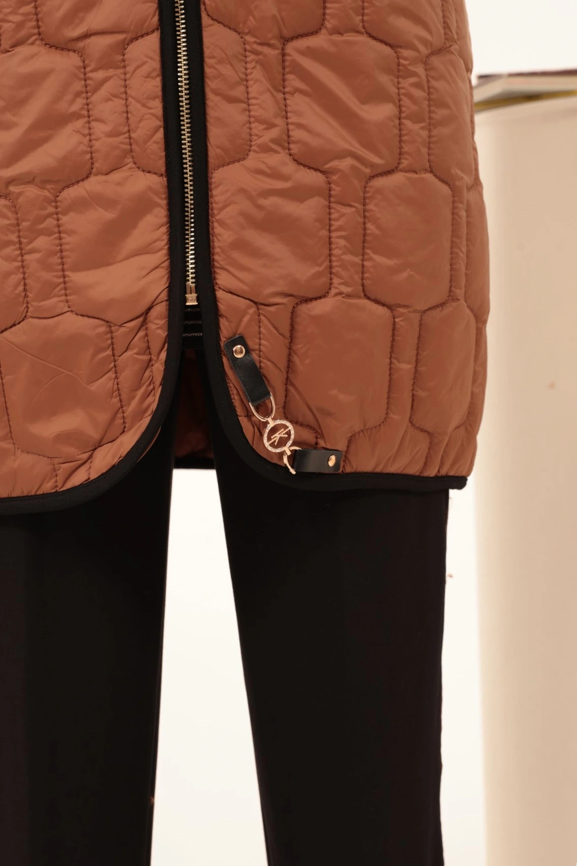 MODAL & KAPİTONE TUNİK YELEK PANTOLON TAKIM - Taba/Siyah