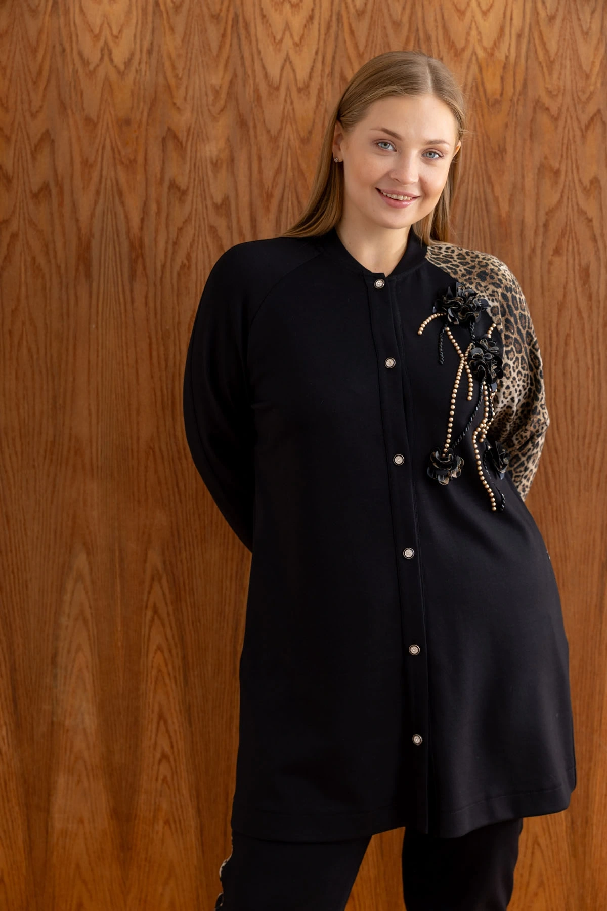 MODAL LEOPAR KAP PANTOLON TAKIM - Siyah