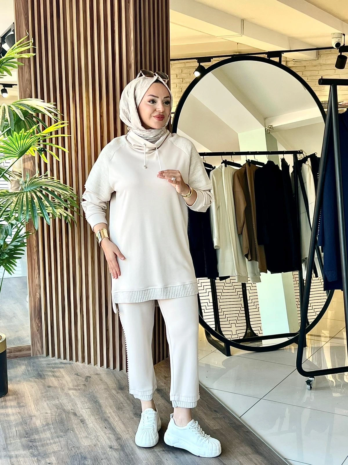 MODAL TRİKO KONBİNLİ TUNİK PANTOLON TAKIM - Bej