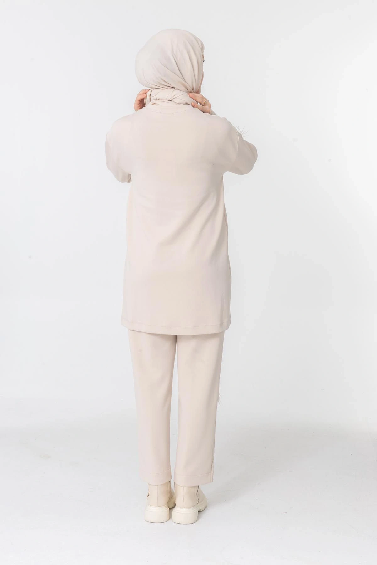 MODAL TRİKO KONBİNLİ TUNİK PANTOLON TAKIM - Bej