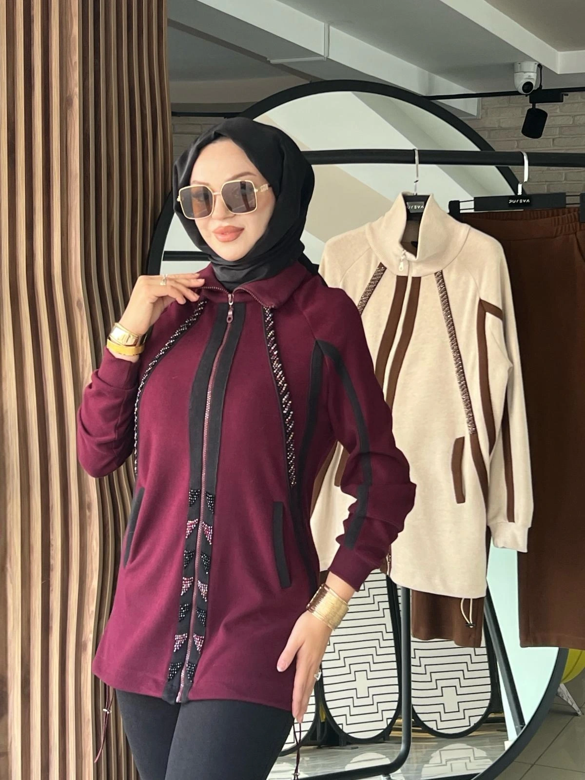 ŞARDONLU MODAL CEKET PANTOLON TAKIM - Bordo/Siyah