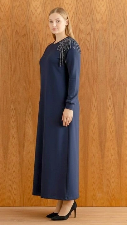 ŞARDONLU MODAL ELBİSE - Lacivert