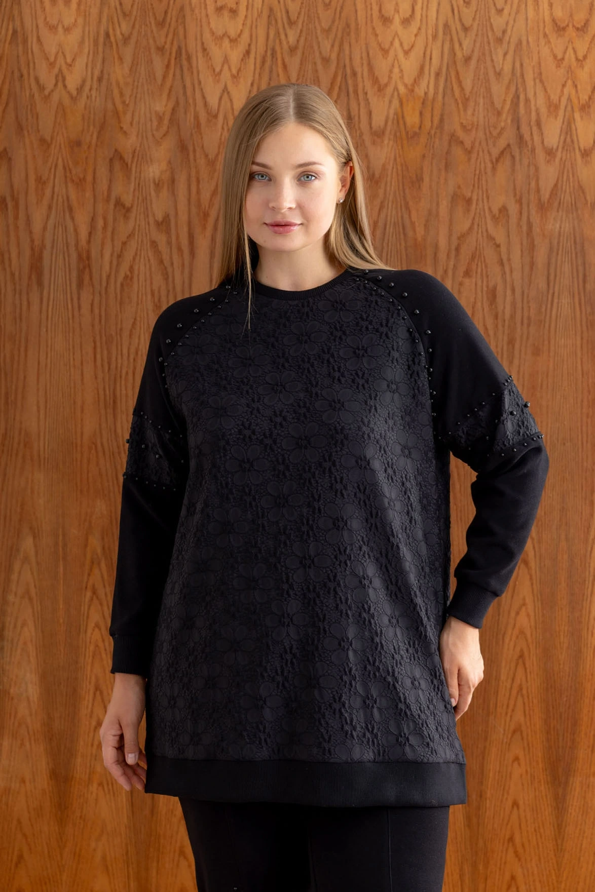 ŞARDONLU MODAL JAKAR TUNİK PANTOLON TAKIM - Siyah