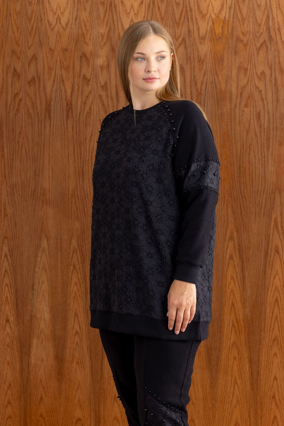 ŞARDONLU MODAL JAKAR TUNİK PANTOLON TAKIM - Siyah