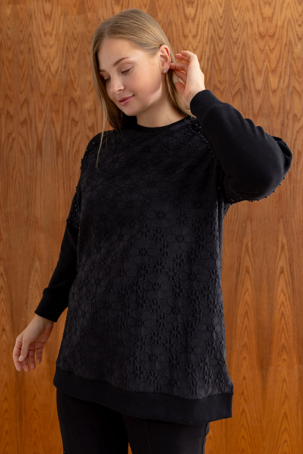 ŞARDONLU MODAL JAKAR TUNİK PANTOLON TAKIM - Siyah