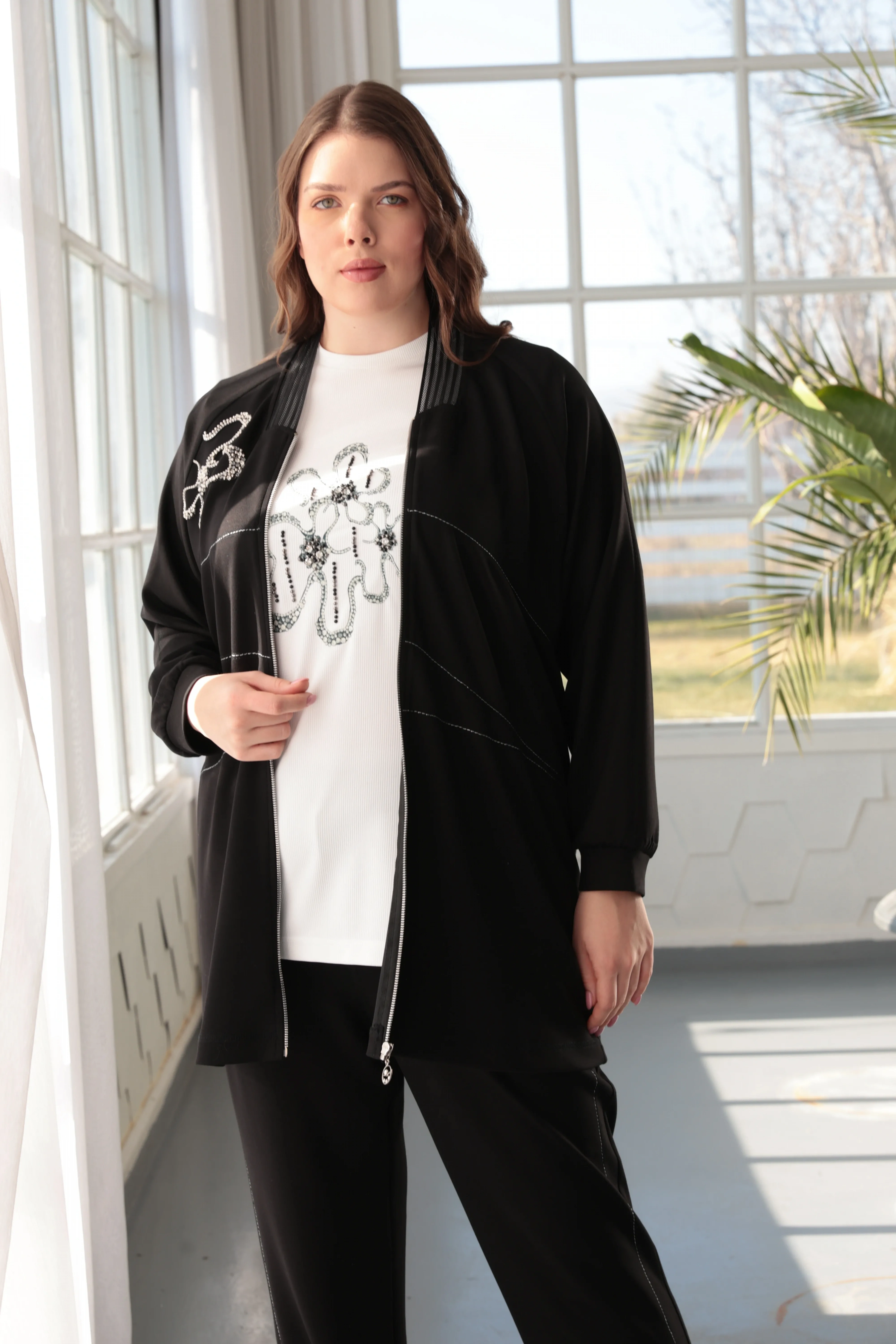 İPEKSİ CEKET &  PANTOLON - PENYE İÇLİKLİ ÜÇLÜ TAKIM - Siyah