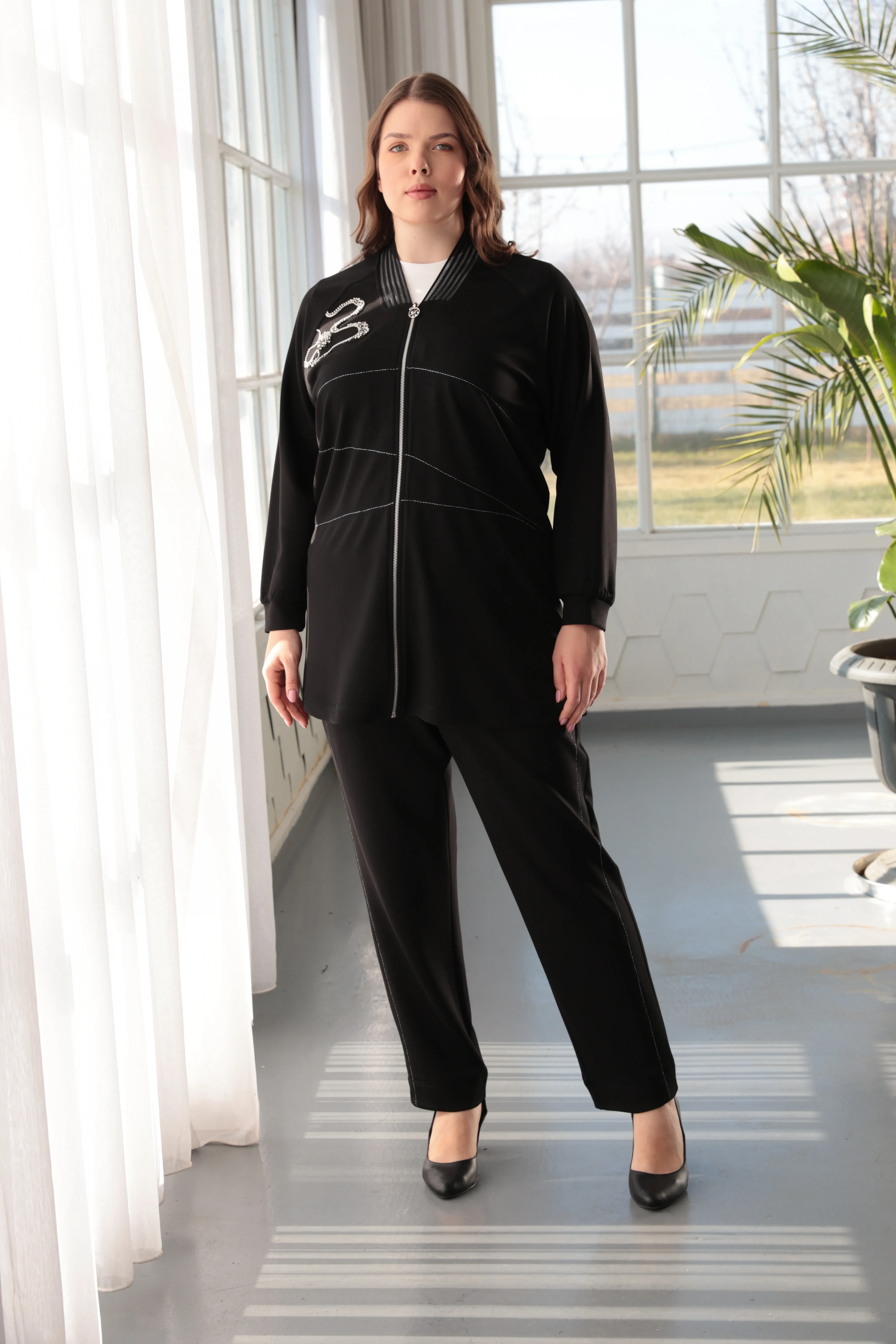 İPEKSİ CEKET &  PANTOLON - PENYE İÇLİKLİ ÜÇLÜ TAKIM - Siyah