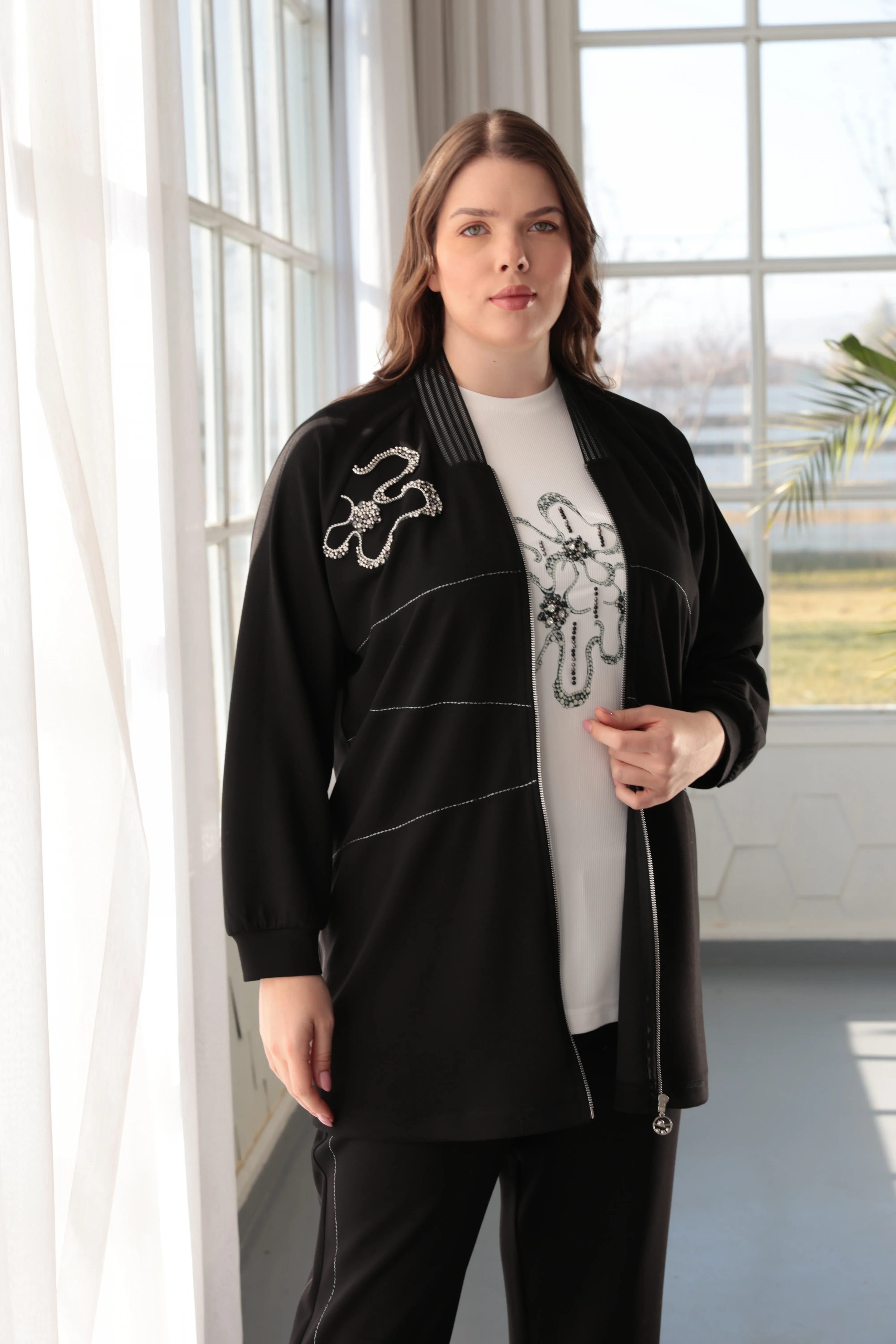 İPEKSİ CEKET &  PANTOLON - PENYE İÇLİKLİ ÜÇLÜ TAKIM - Siyah