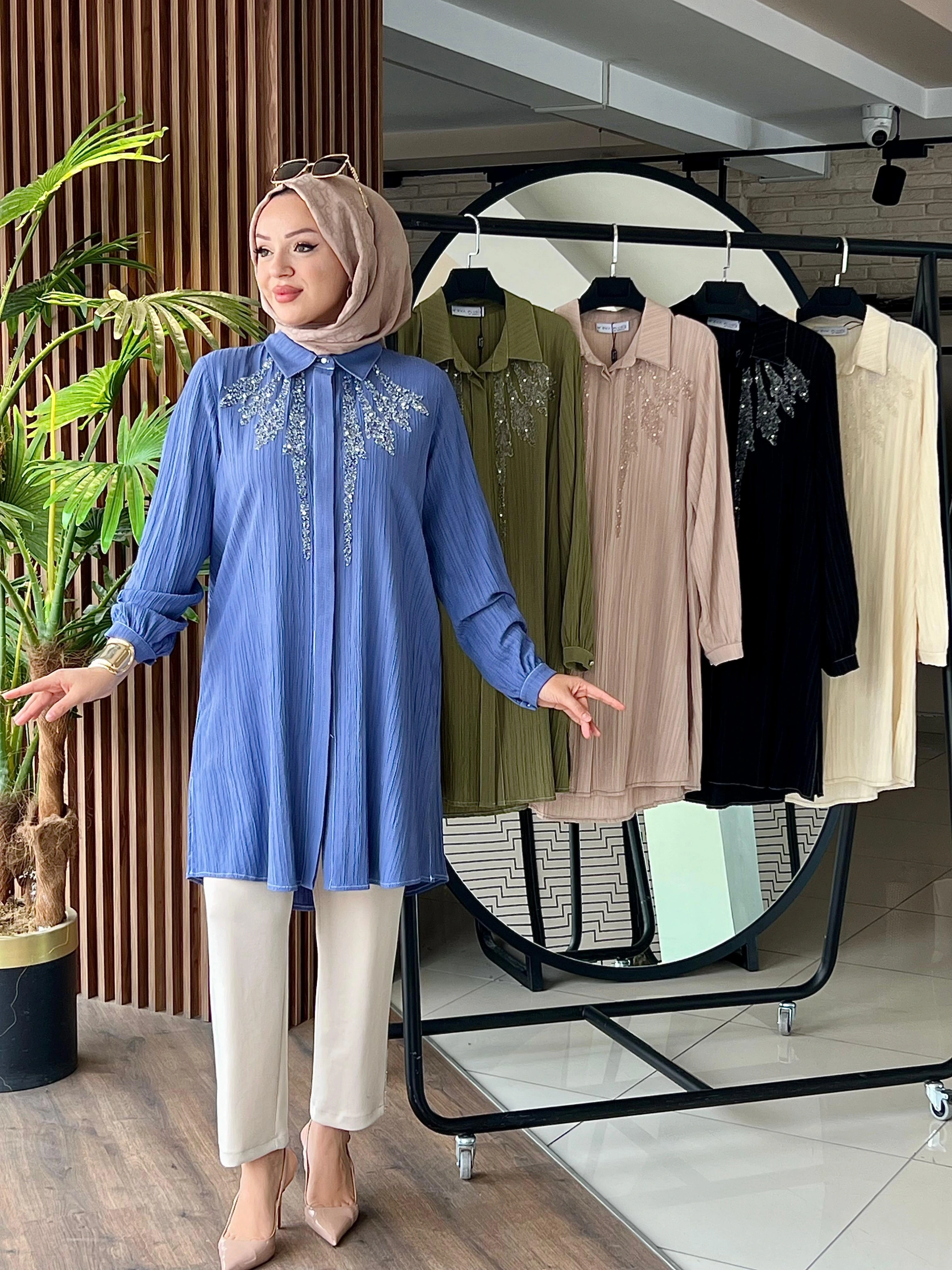 VİSKON TAŞLI TUNİK - Mavi