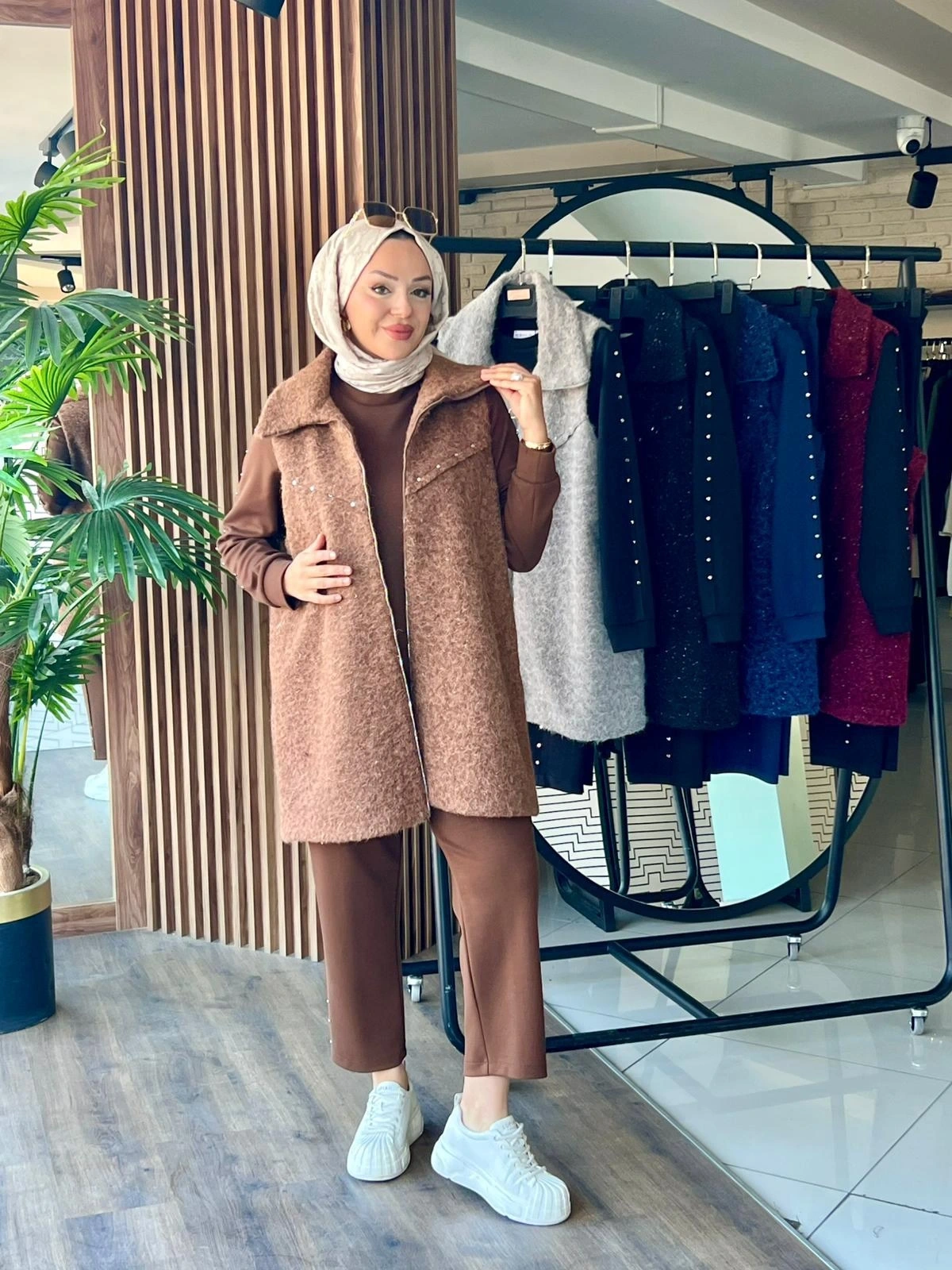 ZIMBALI YÜN YELEK & MODAL ÜÇLÜ TAKIM - Kahverengi