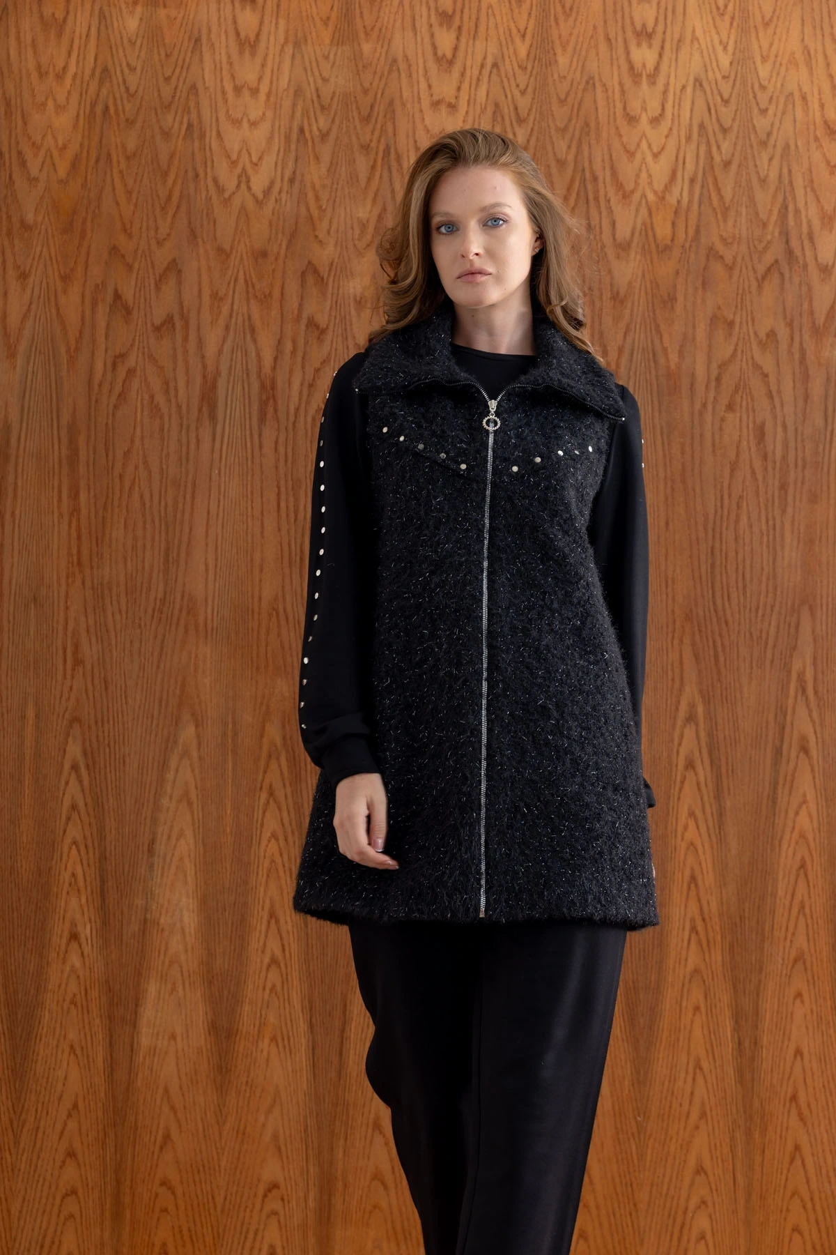 ZIMBALI YÜN YELEK & MODAL ÜÇLÜ TAKIM - Siyah