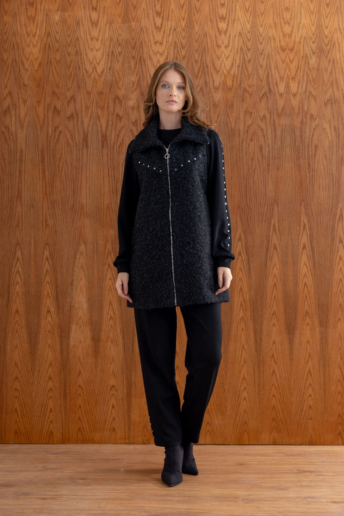 ZIMBALI YÜN YELEK & MODAL ÜÇLÜ TAKIM - Siyah