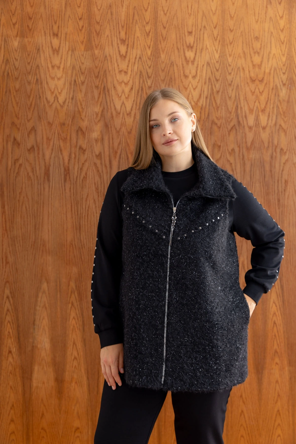 ZIMBALI YÜN YELEK & MODAL ÜÇLÜ TAKIM - Siyah