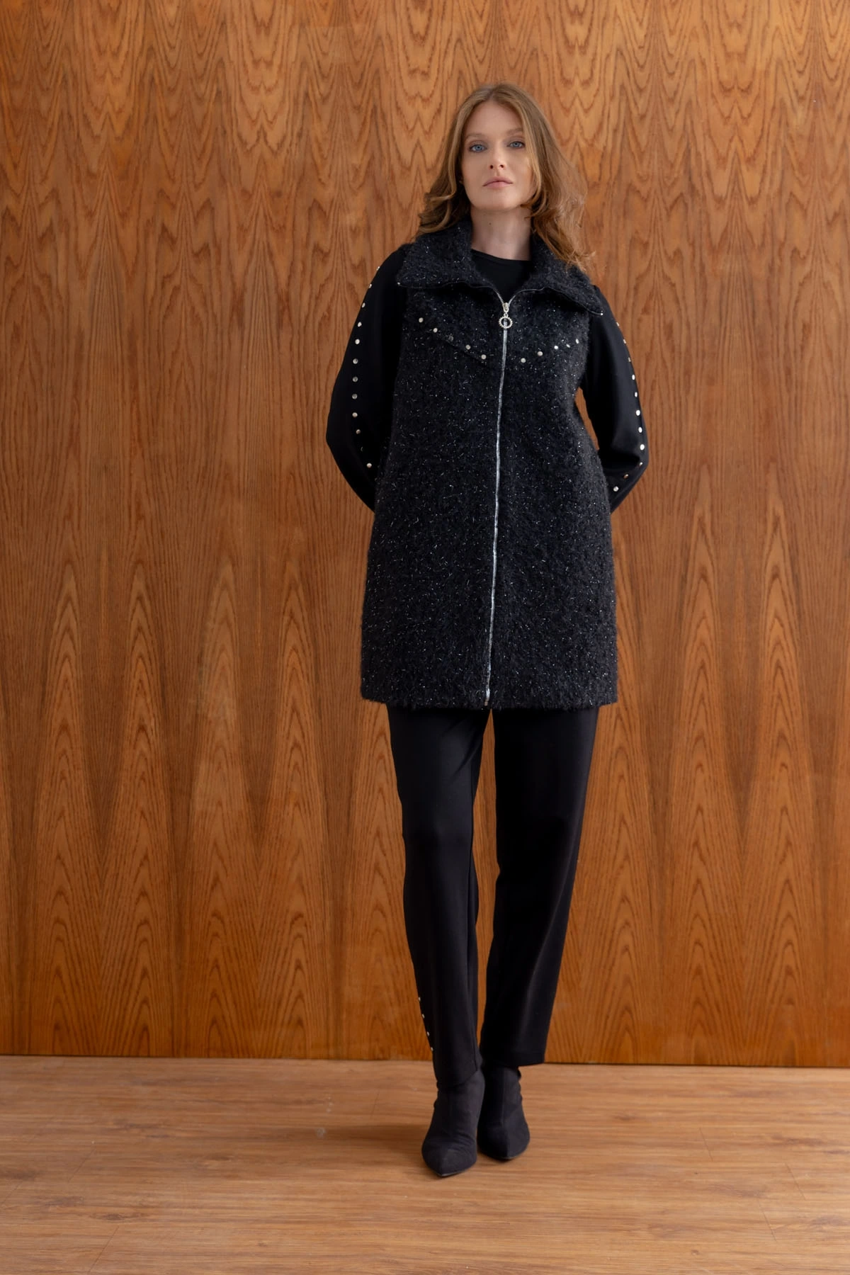 ZIMBALI YÜN YELEK & MODAL ÜÇLÜ TAKIM - Siyah