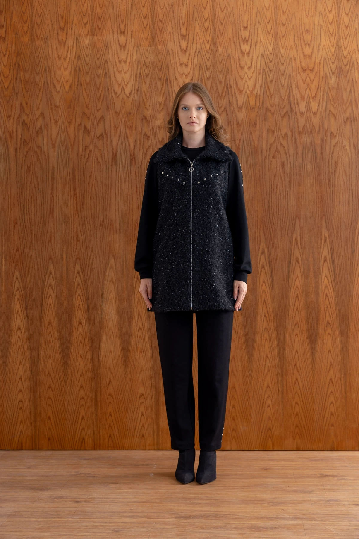 ZIMBALI YÜN YELEK & MODAL ÜÇLÜ TAKIM - Siyah