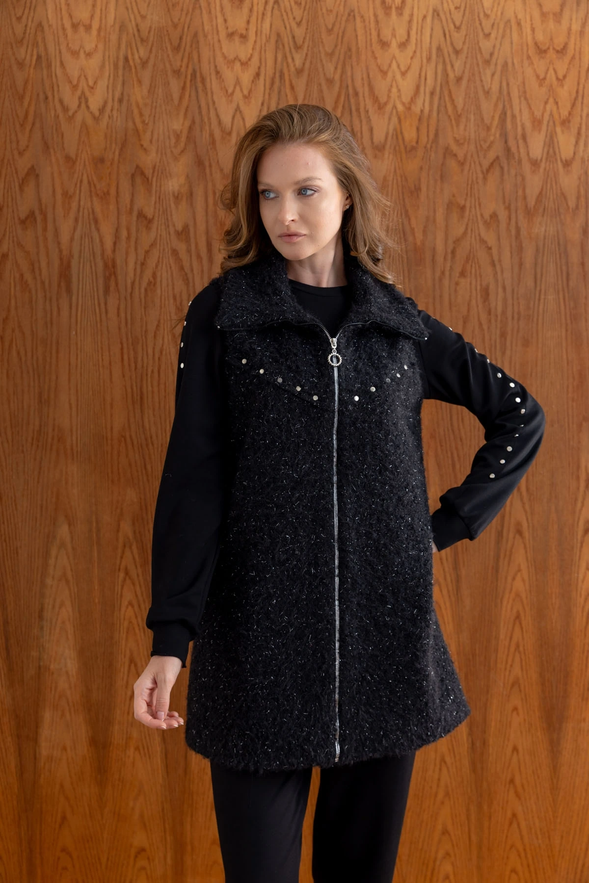 ZIMBALI YÜN YELEK & MODAL ÜÇLÜ TAKIM - Siyah