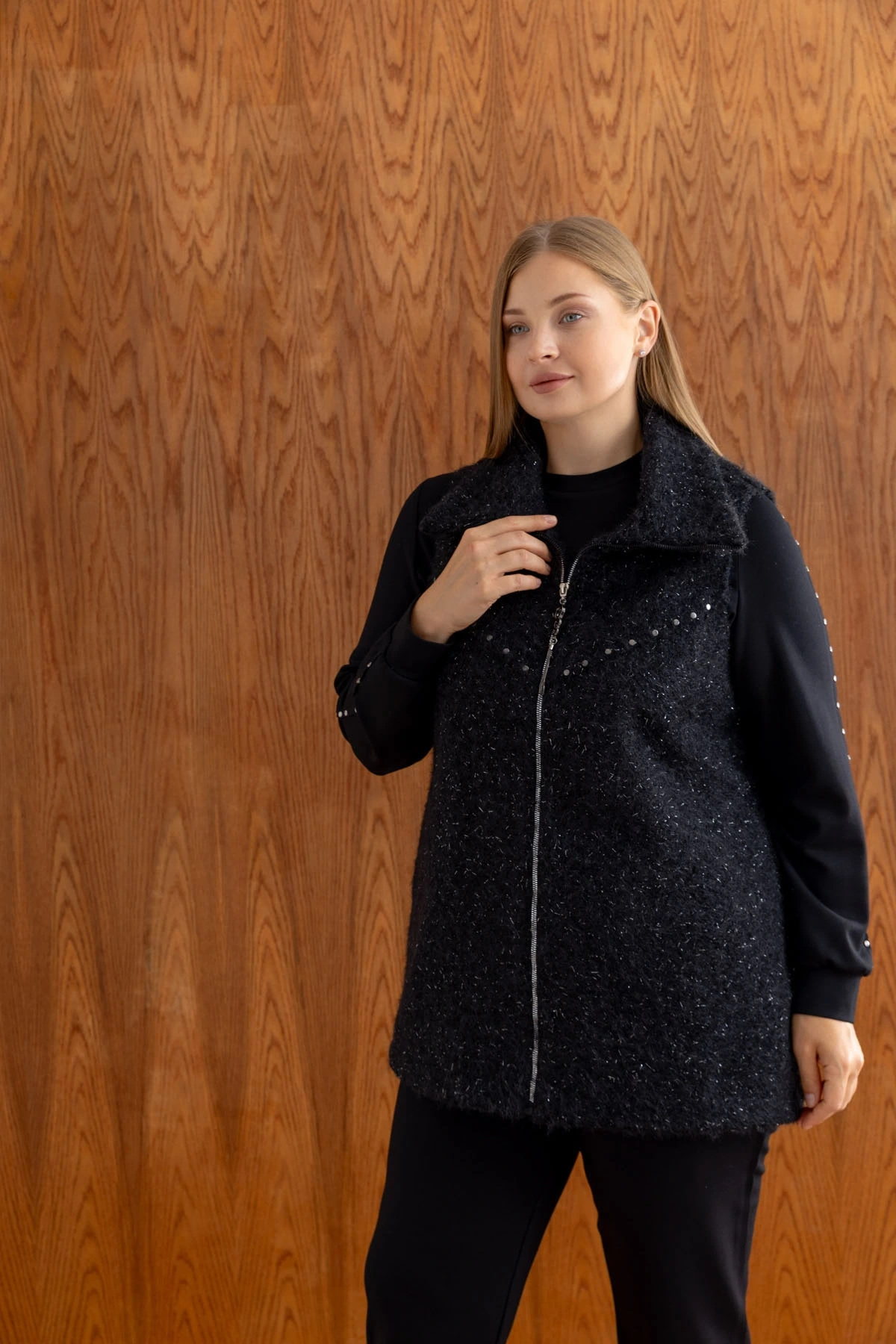 ZIMBALI YÜN YELEK & MODAL ÜÇLÜ TAKIM - Siyah