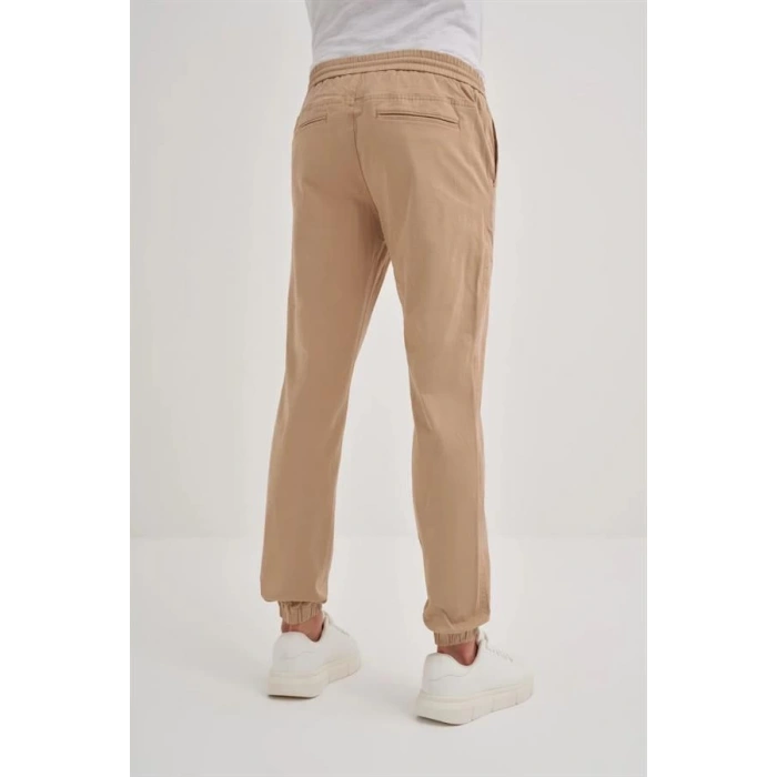 0004 Düğme Kapamalı Beli ve Paçası Lastikli Jogger Erkek Pantolon BEJ