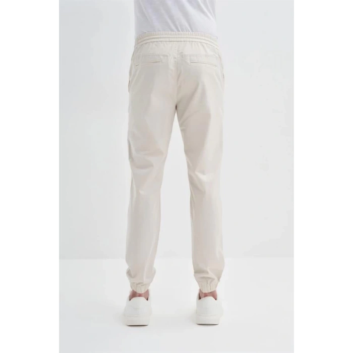 0004 Düğme Kapamalı Beli ve Paçası Lastikli Jogger Erkek Pantolon EKRU