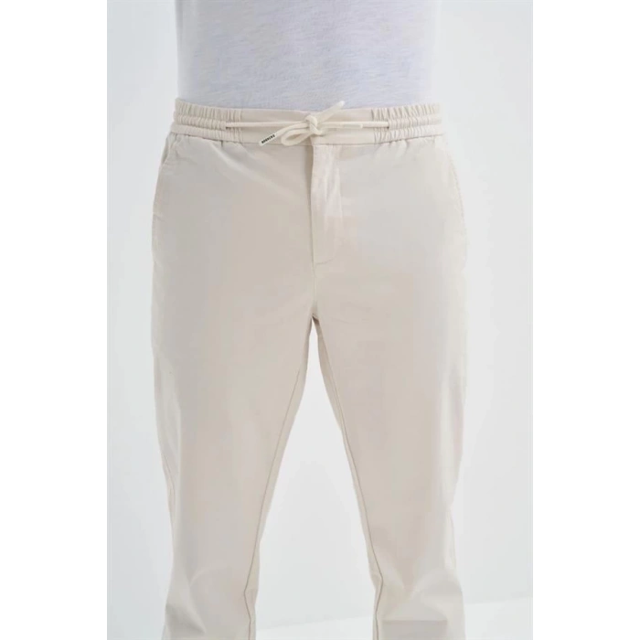 0004 Düğme Kapamalı Beli ve Paçası Lastikli Jogger Erkek Pantolon EKRU
