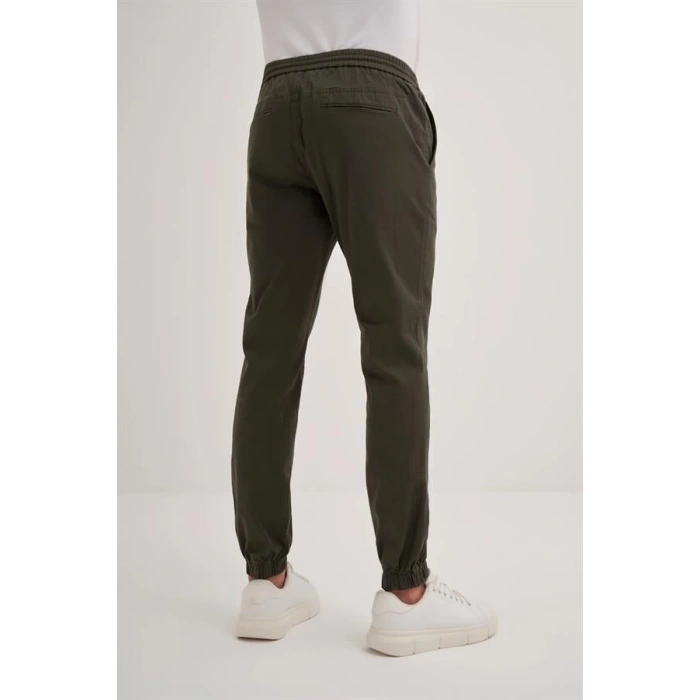 0004 Düğme Kapamalı Beli ve Paçası Lastikli Jogger Erkek Pantolon HAKİ