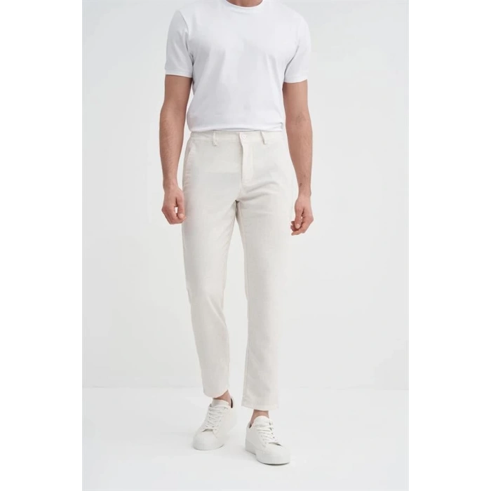 0035 Keten Erkek Jogger Pantolon Ekru