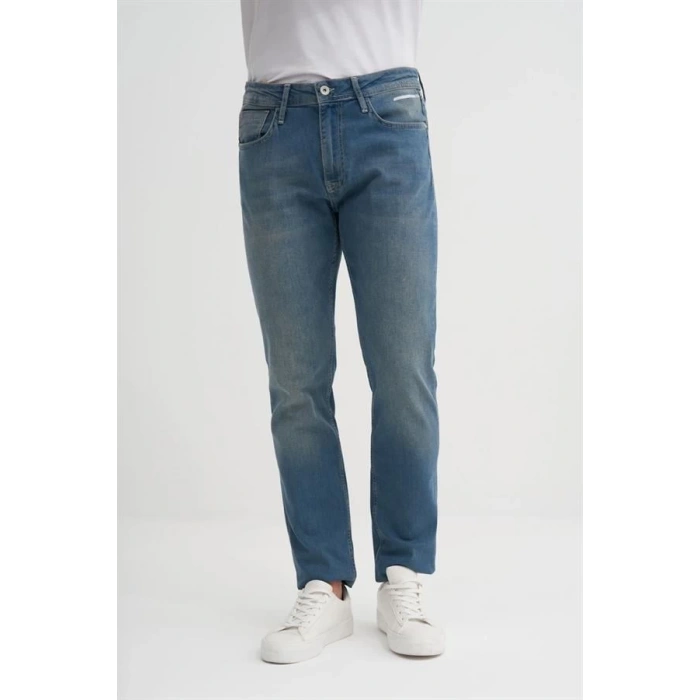 0704 Parker Normal Bel Dar Paça Slim Fit Erkek Kot Pantolon Mavi