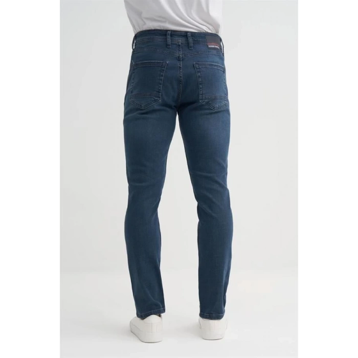 0756 Terry Boru Paça Normal Bel Slim Fit Erkek Kot Pantolon Lacivert