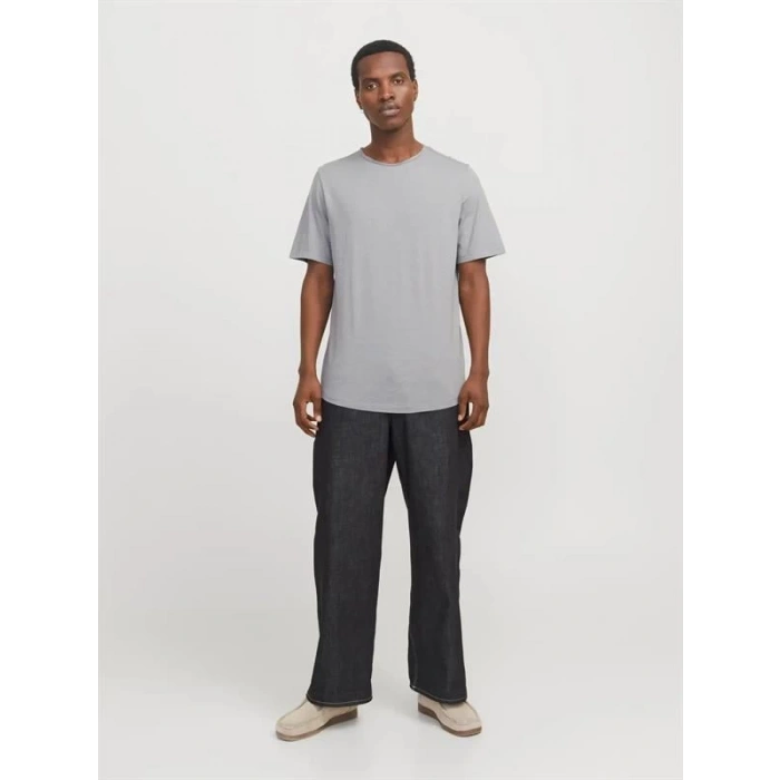 12182498 Geniş Yırtık Bisiklet Yakalı Erkek Tshırt Gri