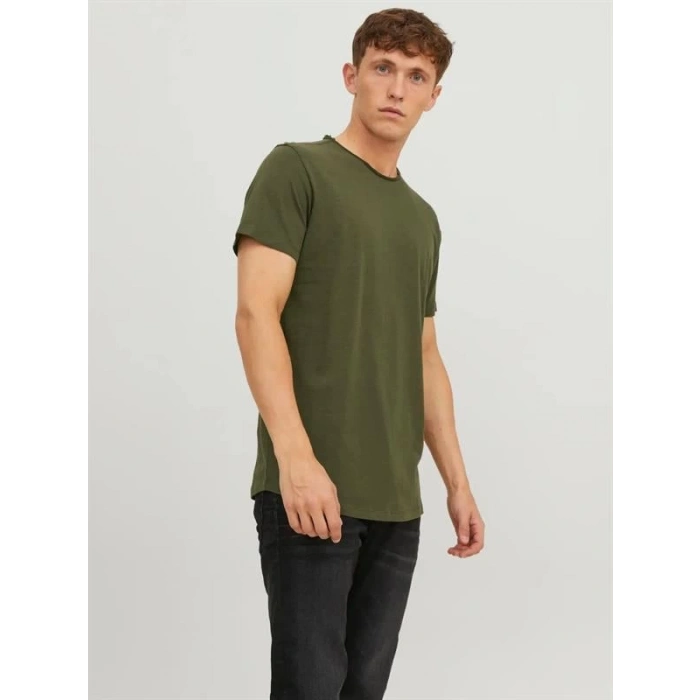 12182498 Geniş Yırtık Bisiklet Yakalı Erkek Tshırt Haki