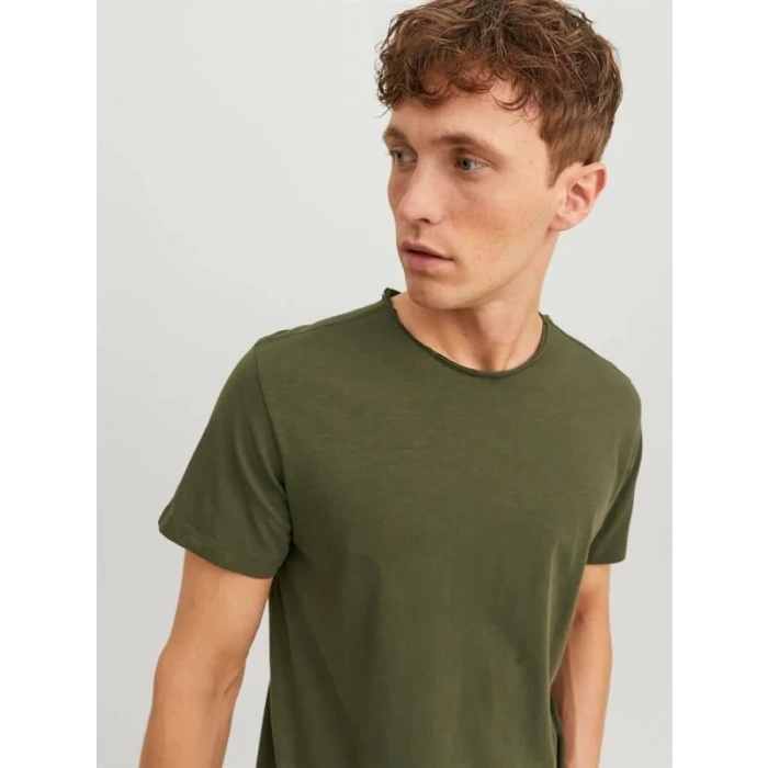 12182498 Geniş Yırtık Bisiklet Yakalı Erkek Tshırt Haki