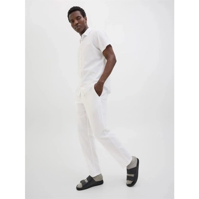 12248606 Relaxed Fıt Beli Lastikli Keten Jogger Erkek Pantolon Beyaz