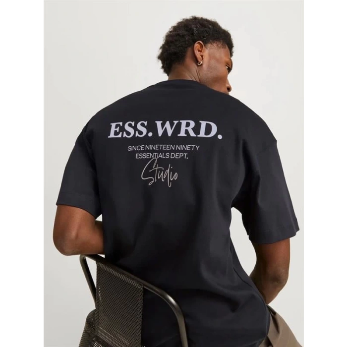 12270638 Sırt Baskkılı Over Size Erkek Tshırt Siyah