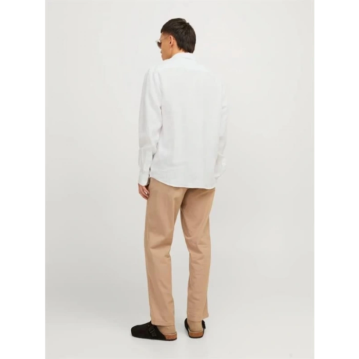 12273907 Keten Kumaş Uzun Kollu Erkek Gömlek Beyaz