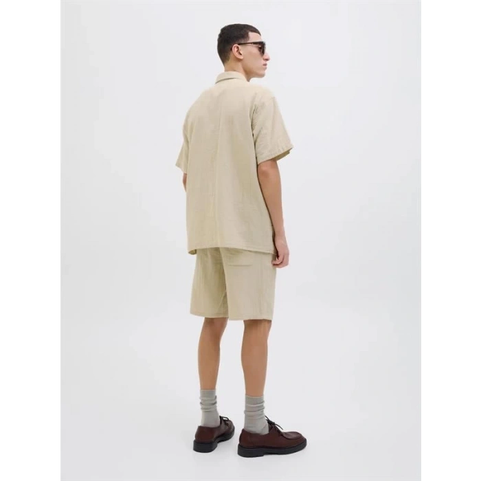 12274798 Müslin Kumaş Kısa Kollu Erkek Gömlek Bej