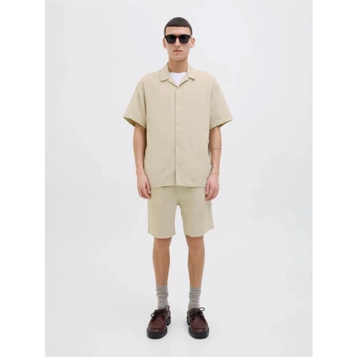 12274798 Müslin Kumaş Kısa Kollu Erkek Gömlek Bej