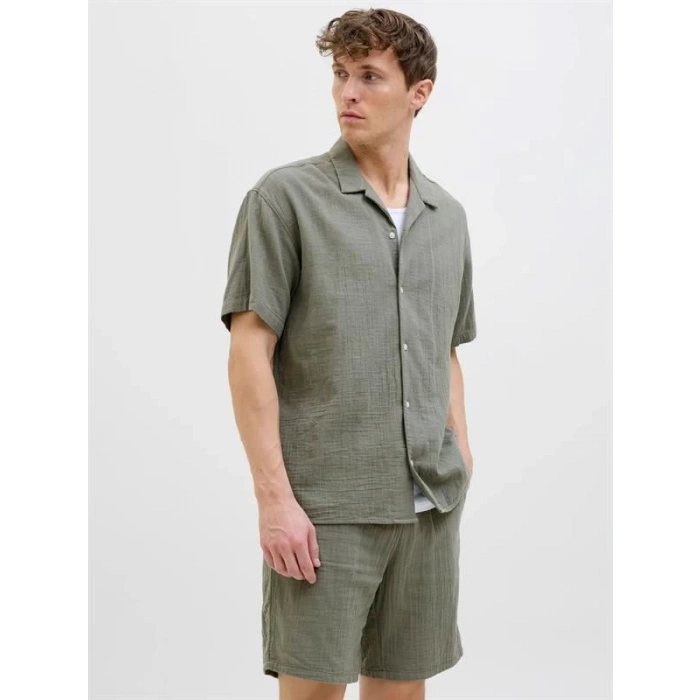 12274798 Müslin Kumaş Kısa Kollu Erkek Gömlek Haki