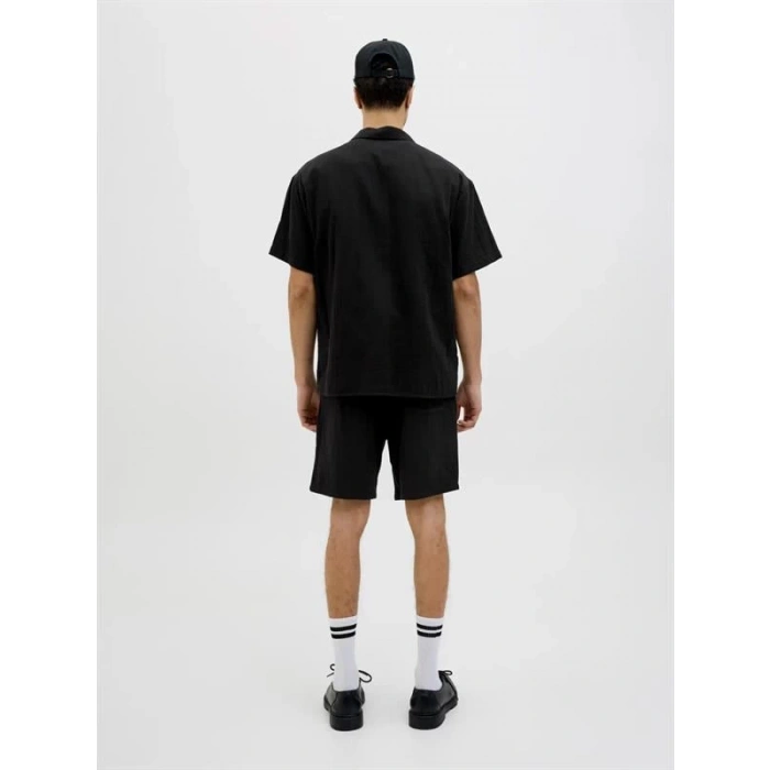 12274798 Müslin Kumaş Kısa Kollu Erkek Gömlek Siyah