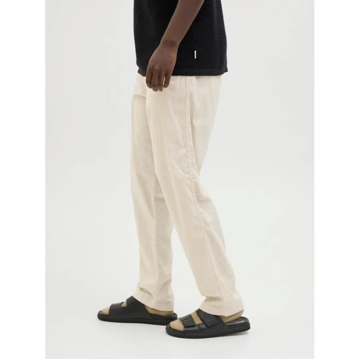 12274977 Beli Lastikli Relaxed Fit Saf Keten Erkek Pantolon Bej