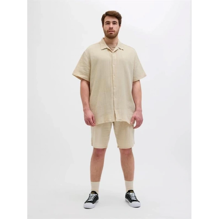 12279651 Müslin Kumaş Büyük Beden Rahat Erkek Short Bej