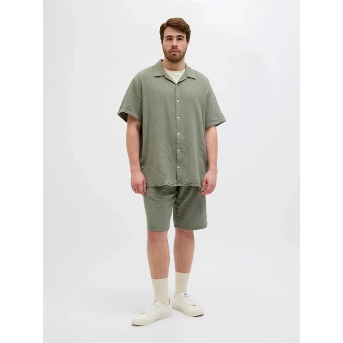 12279651 Müslin Kumaş Büyük Beden Rahat Erkek Short Haki