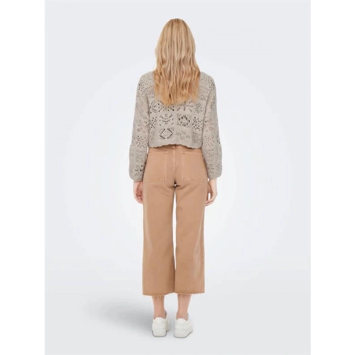 15257604 Ajurlu Triko Kadın Crop Hırka Bej