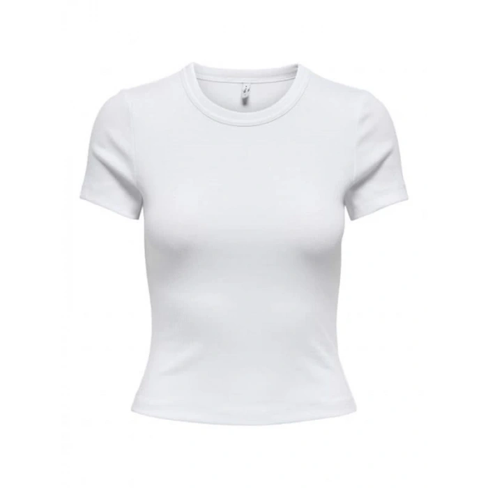 15339774 Likralı Fitilli Slim Fit Kadın T-Shirt Beyaz