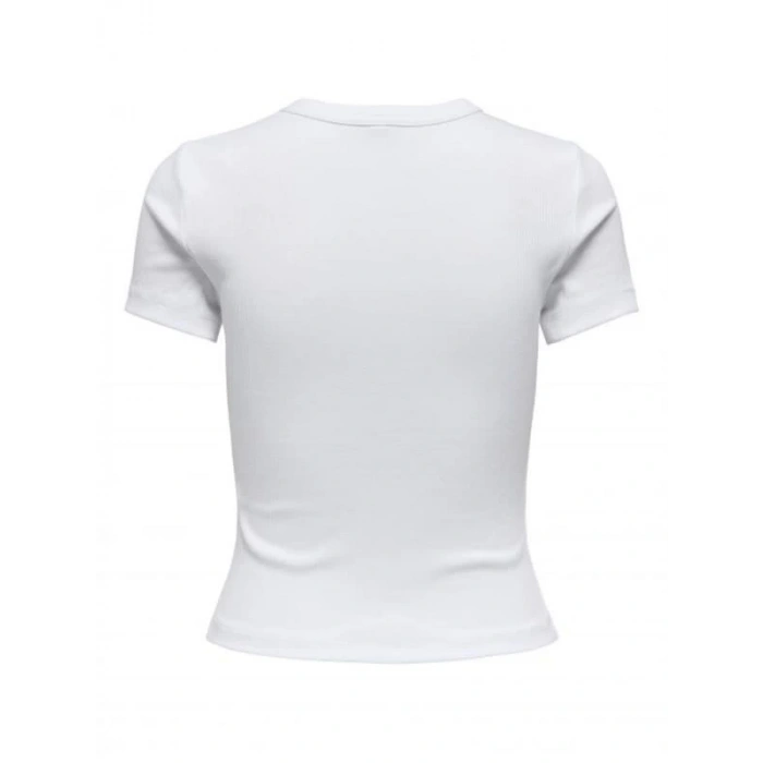 15339774 Likralı Fitilli Slim Fit Kadın T-Shirt Beyaz