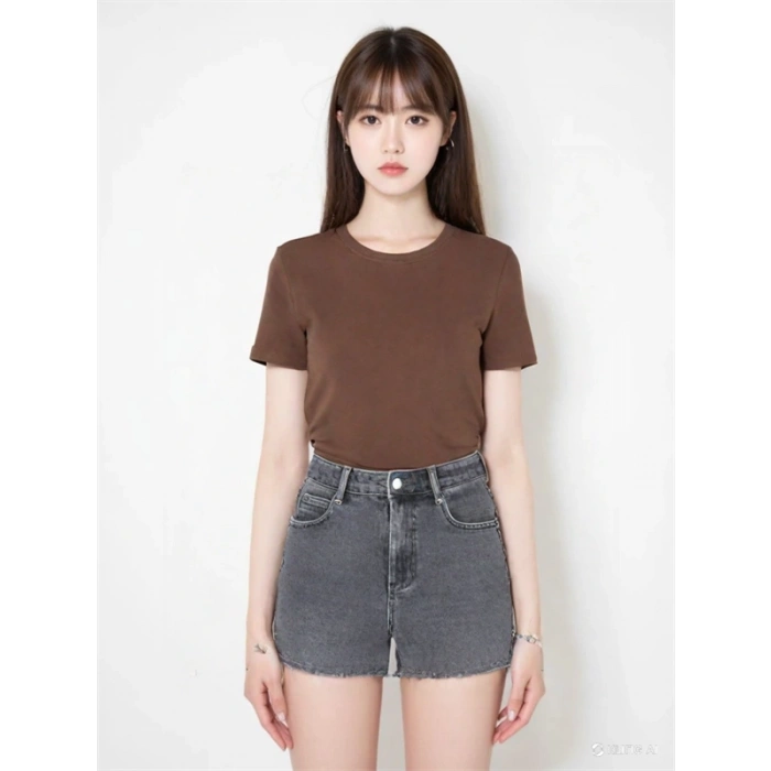 15339774 Likralı Fitilli Slim Fit Kadın T-Shirt Kahve