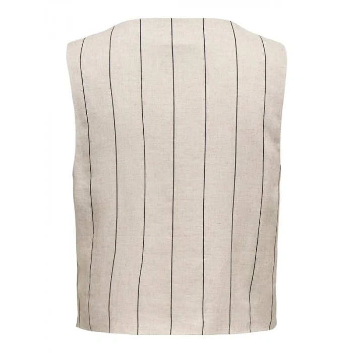 15344755 Kolsuz Keten Kadın Yelek Çizgili Bej