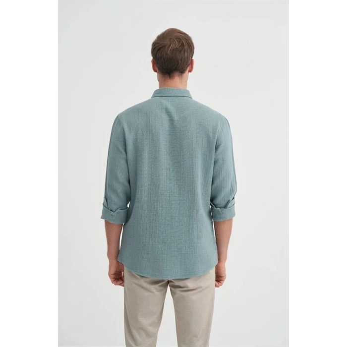 2024 Uzun Kollu Müslin Kumaş Erkek Gömlek Sblue