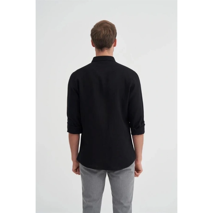 2024 Uzun Kollu Müslin Kumaş Erkek Gömlek Siyah