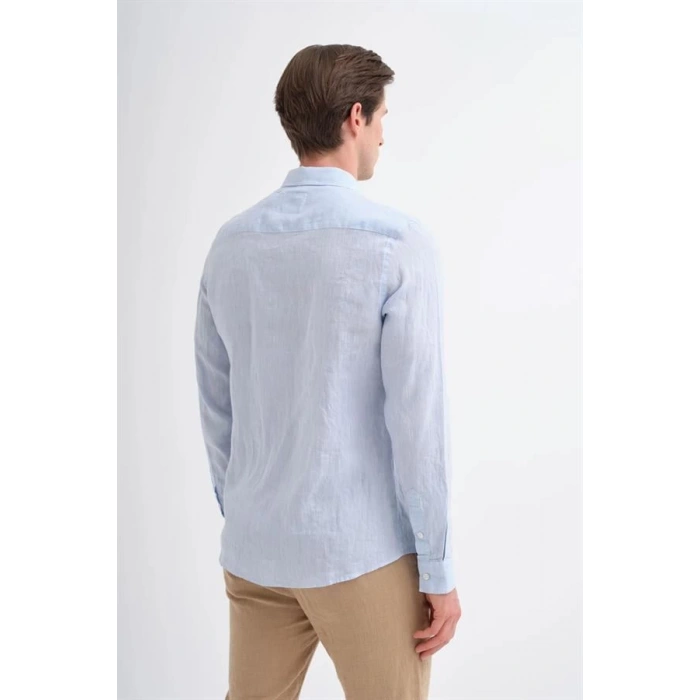 2037 Regular Fit Uzun Kollu Saf Keten Erkek Gömlek Açık Mavi