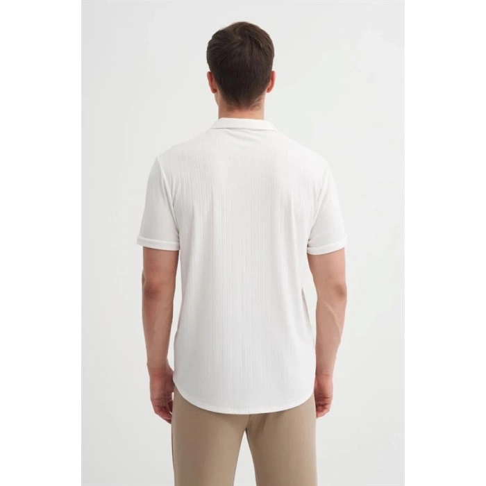 2041 Apaş Yaka Viskon Kumaş Kısa Kollu Erkek Gömlek BEYAZ